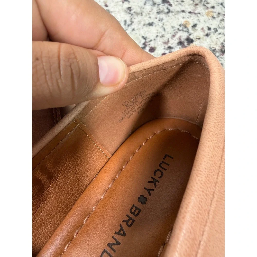 Lucky Brand Laurien Tan Leather Square Toe Loafers Shoes Womens 6.5 M LK-LAURIEN